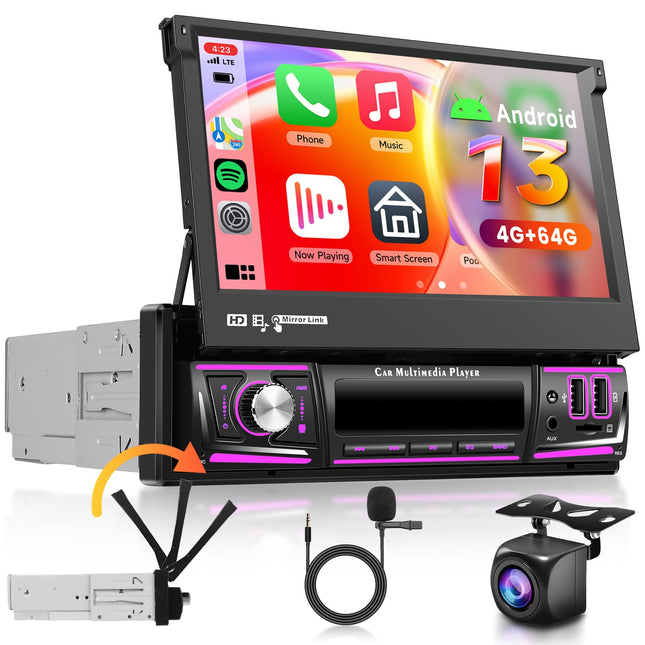 【4+64G】 Hodozzy juhtmevaba Carplay Android autoraadio 1 DIN 7-tollise ekraaniga, autoraadio Bluetooth 5.0 koos Android Auto/DSP/WiFi/GPS/RDS/FM/Bluetooth/USB+tagurduskaameraga