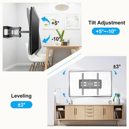 XINLEI teleri seinakinnitus, pööratav ja kallutatav telerikinnitus 26–70-tollistele lame- ja kumeratele teleritele kuni 45 kg, telerikinnituse max VESA 400x400 mm