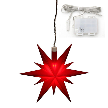 Dekohelden24 plastic poinsettia in red, suitable for indoor and outdoor use, including LED lighting and a 6-hour timer, battery-operated. Dimensions (L/W/H): 13.5 x 5.5 x 12 cm, 833401-A