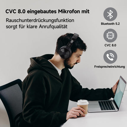 OneOdio Bluetooth-kõrvaklapid kõrva otsa [kuni 110 tundi ja BT 5.2] Juhtmevabad Bluetooth-kõrvaklapid 50 mm draiveritega, HiFi stereo kokkupandavad juhtmevabad kõrvaklapid mikrofoniga sülearvuti/mobiiltelefoni/arvuti jaoks - mustad