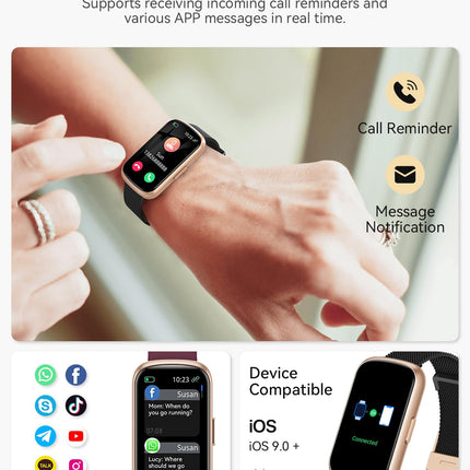 RUXINGX Smartwatch Women, 1.47″ Fitness Watch with 24 Sports Modes, 24H Heart Rate Monitor, SpO2, Sleep Monitor, Menstrual Cycle, IP68 Waterproof Sports Watch Pedometer with WhatsApp for Android IOS Black Gold