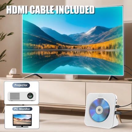 Gueray DVD Player for TV All Region Free Desktop DVD/CD Player for Home with Bluetooth Speakers Display Alarm Clock FM Radio with CD Player USB Card Playback Remote Control, HDMI &amp; AV Cable (White)
