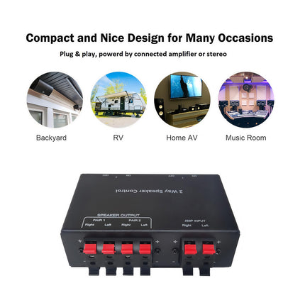 ADWITS 2-Channel Passive Speaker Selector, 2-Zone Sound Distribution Box Hub, Supports up to 150W/Channel, Square Full Metal Box