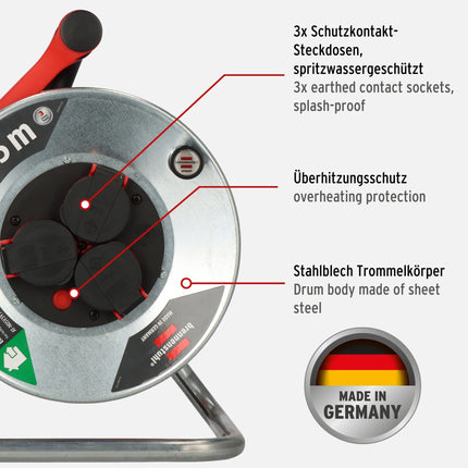 Brennenstuhl Garant S V2 IP44 cable reel (25m cable in orange, Made in Germany, IP44) and Brennenstuhl Safe-Box Big IP44 (protective box for extension cables)