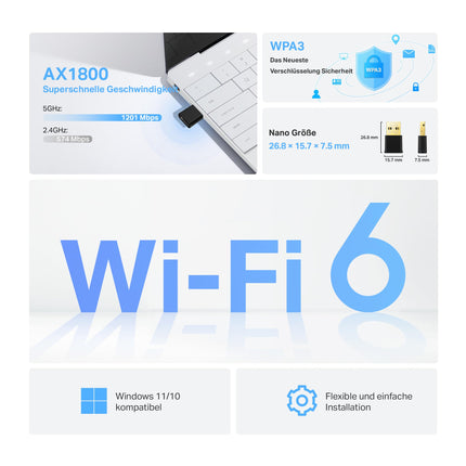 TP-Link Archer TX20U Nano WLAN Stick for PC, WiFi 6 AX1800 Dual Band WLAN Adapter, Nano Size, WPA3, MU-MIMO, only Compatible with Windows 11/10