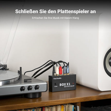 Fosi Audio BOX X1 Phono eelvõimendi, MM-plaadimängijate eelvõimendi 3,5 mm kõrvaklapipesa ja RCA väljundiga, sh toitelüliti – ideaalne fono eelvõimendi vinüülihuvilistele