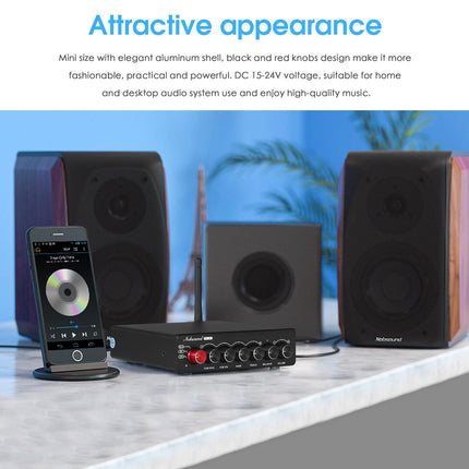 Nobsound NS-14G 2.1 võimendi, helivõimendi, Bluetooth 5.0 HiFi stereo 200W 2.1-kanaliga subwoofer-võimsusvõimendi kõrgete ja bassisageduste juhtimisega kodu- ja autokõlaritele