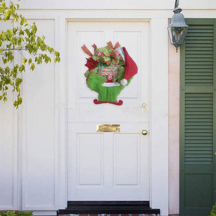 Christmas Thief Wreath for Front Door, Green Ivory Christmas Wreath Hanging Welcome Sign Home Decoration Indoor Outdoor (Green, 46 x 30 cm)