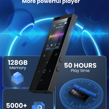 128 GB MP3-mängija Bluetooth 5.2, DODOSOUL MP3-mängija kõrvaklappidega, FM-raadio, diktofon, miniatuurne disain, HiFi-heli, e-raamatute lugeja, fotoalbum, ideaalne sportimiseks, kõlar