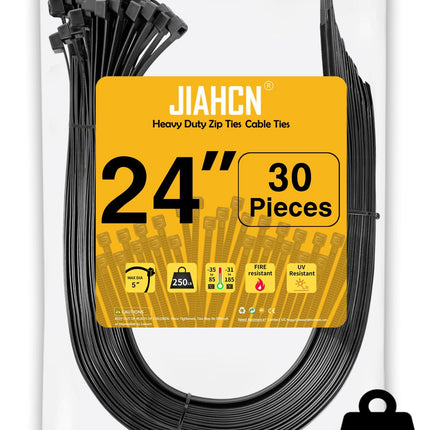 Cable Ties Black 600mm Cable Ties Long, Large Black Extra Strong Cable Ties UV Resistant, 60cm x 12.4mm Wide, Large Cable Tie for Cable Management, 30 Pack
