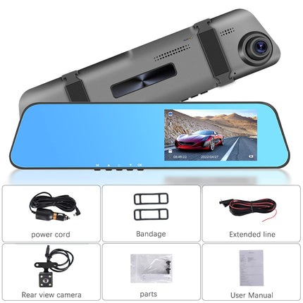 CAMECHO peegliga autokaamera tahavaatekaameraga 4,5-tolline ekraan Full HD 1080P, topeltkaamera autole, peegel auto eest ja tagant, super öine nägemine DVR-silmussalvestusega