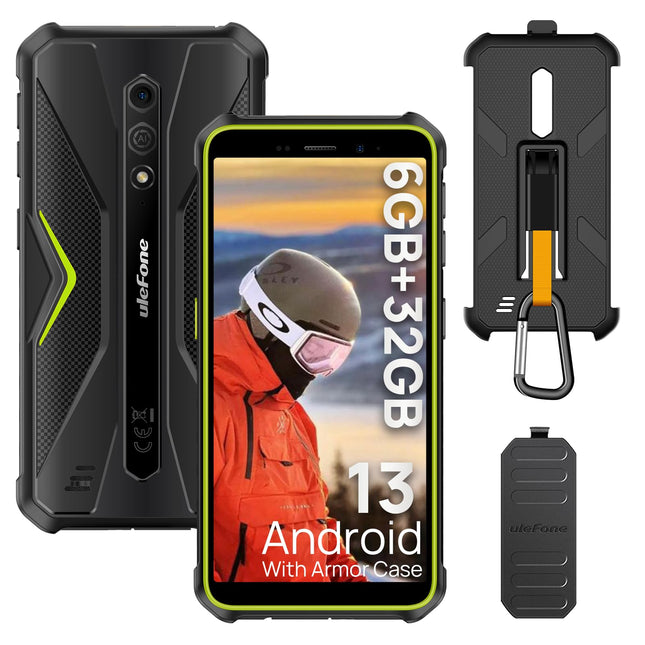 Ulefone Armor X12 õuetelefon Android 13 Go, 6GB+32GB(SD-256GB) IP69K vastupidav nutitelefon ilma lepinguta, soodne 4860mAh aku, 13MP+8MP 5.45" HD+, IP68K veekindel 4G kahe SIM-kaardiga, 3 kaardipesa/NFC/OTG/GPS