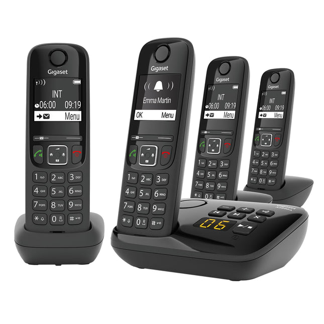 Gigaset AS690A Quattro - 4 juhtmeta DECT-telefoni automaatvastajaga - selgelt loetav kontrastsusega ekraan - suurepärane heli - lihtne kasutada - ärge segage, must [saksa versioon]