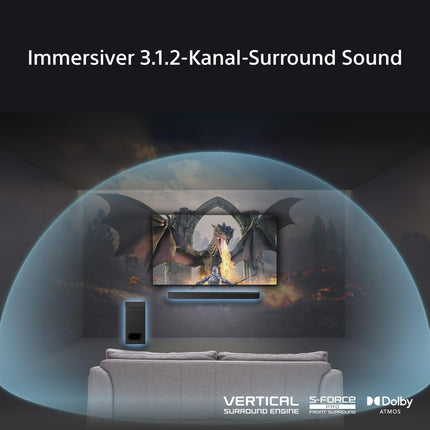 Sony BRAVIA Theatre Bar 6 bassikõlariga (3.1.2-kanaliline ruumiline heli, ülespoole suunatud kõlarid, Dolby Atmos, DTS:X, AI Voice Zoom 3 BRAVIA teleri kaudu, DSEE muusika esitamiseks) must