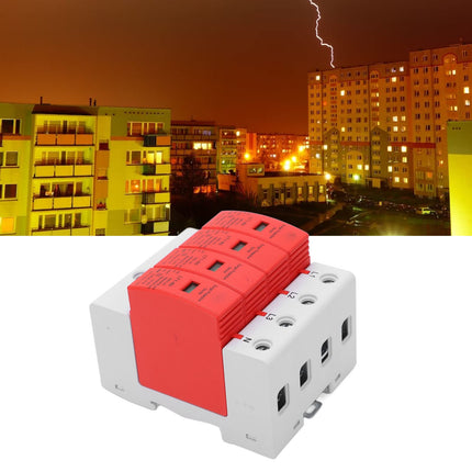 PV Surge Protector AC 385V 30-60KA 4P DIN Rail Lightning Protection Voltage Protection Arrester Protection T2 Surge Arrester for Photovoltaic Solar and Power Supply