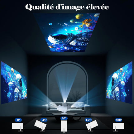 Miniprojektor 4K 1080 toega, kaasaskantav projektor 180° pöörlemisega, 130-tolline ekraaniga filmiprojektor, automaatne trapetsikorrektsioon, ühildub arvutite, mobiiltelefonide ja kodukino videotega