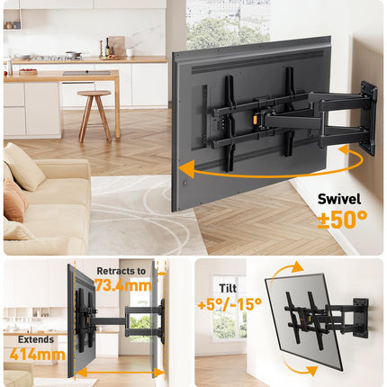 Perlegeari teleri seinakinnitus 32–85-tollistele teleritele kuni 60 kg, pööratav ja kallutatav seinakinnitusega teler, tööriistavaba kallutusega telerikinnitus, max VESA 600x400 mm, PGLF6