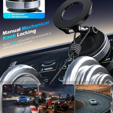 ALAFLY magnetiline autokinnitus iminapaga [360° pööratav ja kokkupandav], metallist autokinnitus, mis ühildub MagSafe iPhone'iga, esiklaasile/klaasile/mis tahes siledale pinnale, must