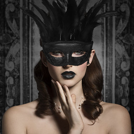 Kelandi sulgedest Veneetsia maskiballi mask naistele ja meestele Halloweeni karnevali Mardi Gras maskide kostüüm (must)