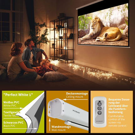 ESMART Economy EXM Motorized Screen 277 cm Image 240 x 135 cm (108") | Format 16:9 | Remote Control | Home Cinema Electric Projector Projection Screen Motor Screen LCD