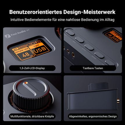 Fosi Audio K7 DAC kõrvaklapivõimendi, USB C digitaalne analoogaudio muundur tööjaamale/mänguarvutile PS5, optiline/koaksiaalne/Bluetooth aptX HD LL/mikrofoni sisend, 3,5 mm/4,4 mm tasakaalustatud/RCA väljund