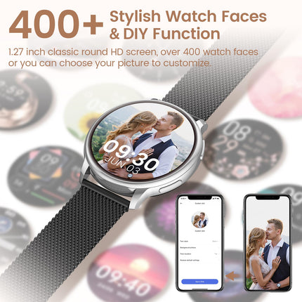 RUXINGX Smartwatch Women with Phone Function 1.27" HD Full Touch Screen, Wrist Watch with SpO2 Heart Rate Monitor Menstrual Cycle Sleep Monitor Pedometer Fitness Tracker IP68 iOS Android Black Silver