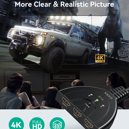 GANA HDMI-lüliti HDMI-lüliti 4K | HDMI-jaotur HD HDMI-lüliti 3 sisendit 1 väljundit 4K/1080P/3D-ga Xboxi/PS3/PS4/Apple TV/Fire TV/Blu-Ray DVD-mängija jaoks