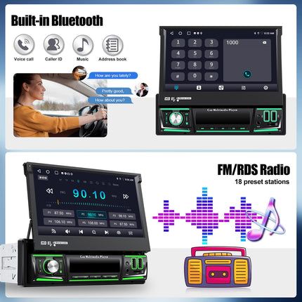 [Android 15] CAMECHO 2+64G 7-tolline autoraadio 1 DIN juhtmevaba Carplay puutetundliku ekraaniga navigatsiooniga raadio pikendatava manuaalse ekraaniga Bluetoothi, Android Auto, GPS, WiFi, DSP, FM/RDS, peegli link, SWC + tahavaatekaamera