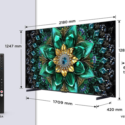 TCL 98Q6C 98-tolline QD-Mini LED-teler, 4K HDR Premium 1000 niti, nutiteler Google TV-ga (Dolby Vision IQ ja Atmos, Onkyo 2.1 helisüsteem, 144 Hz Motion Clarity Pro, Game Master)