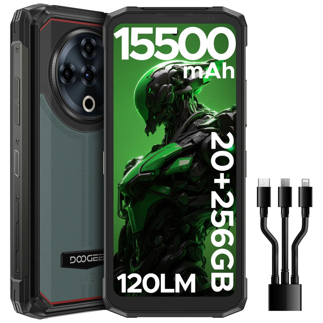 DOOGEE Fire 6 Power õuetelefon 20GB + 256GB/2TB, 15500mAh (33W) õuetelefon, 120LM taskulamp, 6,56-tolline HD+ õuetelefon ilma lepinguta Android 14, 50MP kaamerad, topelt 4G SIM/NFC/GMS/Face ID