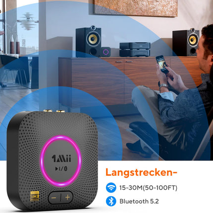 1Mii B06S+ Bluetooth 5.2 vastuvõtja, HiFi audioadapter LDAC-iga, helitugevuse regulaatoriga, aptX HD ja madala latentsusega traadita vastuvõtja stereokõlaritele, 3,5 mm/RCA väljunditega