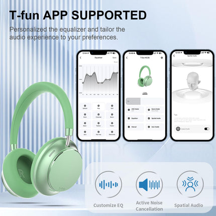 T-fun NC35 hübriidkõrvaklapid aktiivse mürasummutusega, juhtmevabad ruumilise heliga kõrvaklapid, läbipaistvusrežiim, Bluetooth 5.3, ekvalaiser rakenduse kaudu, 55 tundi mänguaega reisimiseks/tööks
