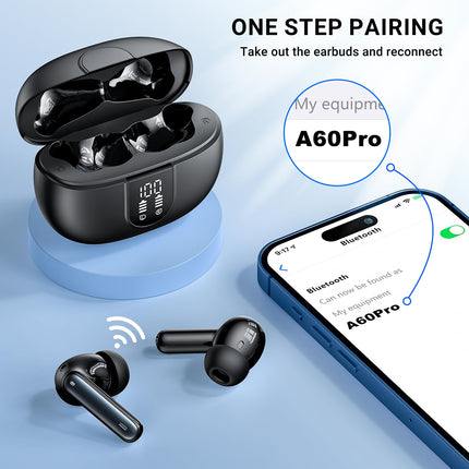 AOVOCE Bluetooth-kõrvaklapid, juhtmevabad Bluetooth 5.3 spordisisesed kõrvaklapid 4X ENC-mikrofoniga, basstereo ja 42-tunnise mänguajaga, IPX7 veekindlad kõrvaklapid, LED-akunäidik