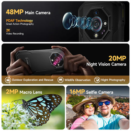 Ulefone Armor X32 välistingimustes kasutatav mobiiltelefon 12GB+128GB/2TB, MTK G91 48MP + 20MP öise nägemisega 5.65" Corning Glass, uuendatav Android 15-le, 5500mAh IP68 nutitelefon, kahe SIM-kaardi pesa, sõrmejäljelugeja, NFC, 2-aastane garantii - must