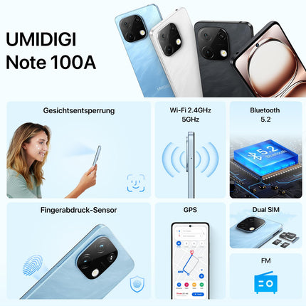 UMIDIGI mobiiltelefon Android 14, 8(4+4)+256GB/1TB TF nutitelefon ilma lepinguta, 120Hz 6.8-tolline HD+ nutitelefon, Bluetooth 5.2, 5000mAh, Octa Core, 4G kahe SIM-kaardiga/Face ID/Sõrmejäljelugeja/13MP/GPS/OTG-Note 100A sinine