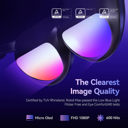 Rokid AR Joy Pack, Max AR Glasses with Station, 160'' Micro-OLED Virtual Theater, 50° FOV and 600nits luminance, HDCP support, Packed with extensive streaming resources
