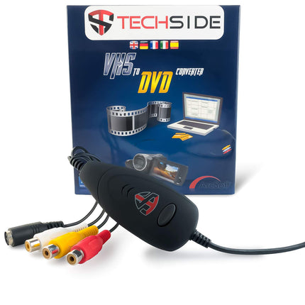 TechSide Video Grabber 2025 - VHS-kassettide digitaliseerimine (USB 2.0) seadistusviisardiga, sh SCART, VHS/Hi8 videosalvestite jaoks, Windows 11/10, kassettide teisendamine MP4-ks
