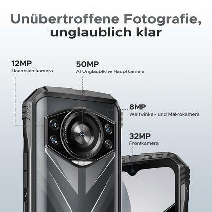 DOOGEE S118 Outdoor Handy Ohne Vertrag Android 14-10800mAh, 32GB RAM+512GB ROM/TF 2TB Octa-Core Outdoor Smartphone, 6.6” FHD+ baustellenhandy, 50MP AI Kamera Rugged Smartphone, IP68/NFC/Face ID/GPS