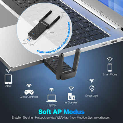 NEWFAST WLAN Stick for PC,1800Mbps Dual Band USB WiFi 6 Adapter,WiFi 6 Dongle Support for Windows 10/11 ONLY,180° Adjustable High Gain Antenna,WPA3,USB 3.0 Wireless Adapter for Laptop