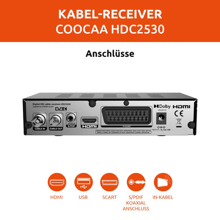 COOCAA - Digitaalne HD-kaabelvastuvõtja HDC2530 - Televiisori vastuvõtja Full HD televisioonile - ekraaniga - Dolby Audio - HDMI-kaabliga - USB- ja SCART-pordid - Kasutajasõbralik menüü - must