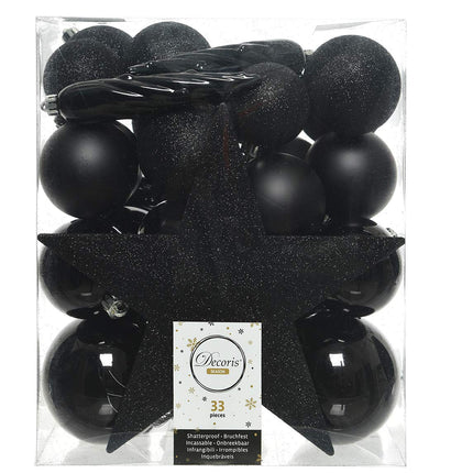 Christmas-Decorations 33-piece set of plastic Christmas balls mix with star tip black