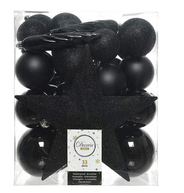 Christmas-Decorations 33-piece set of plastic Christmas balls mix with star tip black