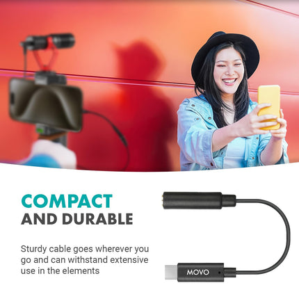 Movo 3.5mm TRRS Microphone Adapter Cable to USB-C Male Dongle Compatible with Apple iPhone 15/16 and later, iPad Smartphones and Tablets Optimized for Microphones / Pro Audio