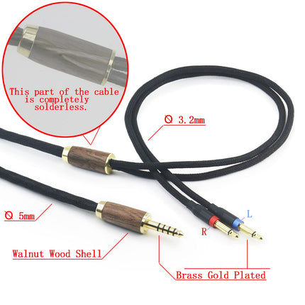 4.4mm balanced cable 6N OCC copper silver-plated cable Walnut wood shell Compatible with Denon AH-D600, AH-D7200, AH-D7100, AH-D9200, AH-D5200, Meze 99 Classics, Meze 99 Neo, Focal Elear headphones