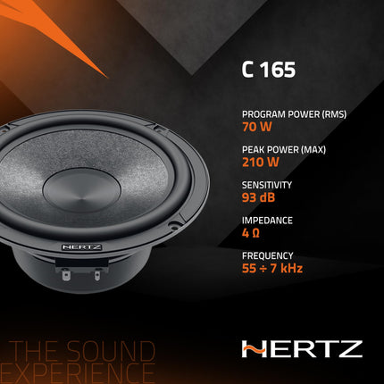 Hertz C 165 – 165mm woofer pair with SPP-M paper cone, V-Cone® technology &amp; high-density ferrite magnet – Precise bass reproduction for car hi-fi
