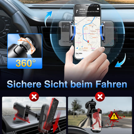 VANMASS Car Phone Holder Upgrade Patent Car Phone Holder Car Ventilation Silicone Protection 100% Stable Car Phone Holder with Hook 360° Rotatable Car Smartphone Holder for iPhone Samsung Huawei, Blue