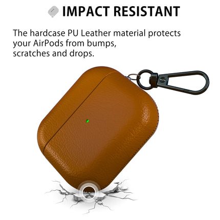 MyGadget kunstnahast ümbris, mis ühildub Apple Airpods Pro 1. põlvkonna kõrvaklappidega - ümbris [Qi-ühilduv] - vastupidav ja põrutuskindel kaitseraud karabiiniga tumepruunis värvitoonis