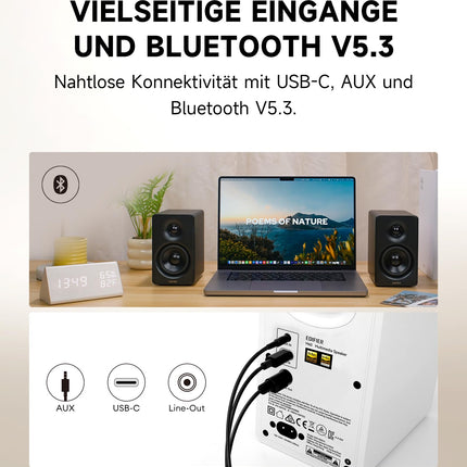Edifier M60 multimeediakõlar Bluetooth 5.3, 66W RMS, kõrglahutusega heli ja kõrglahutusega juhtmevaba heli, LDAC, 3" kesksagedus-bass ja 1" kõrgsageduskõlar, USB-C ja Aux sisendid, kompaktne lauakõlar - must