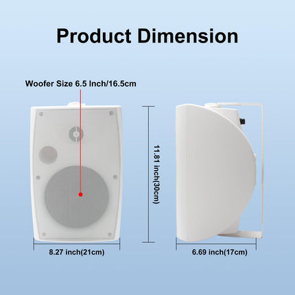 Herdio 6.5-inch Outdoor Speakers Waterproof Passive 2-Way 400W Wall Speakers with Powerful Bass for Patio Home Indoor Poolside Deck Backyard (Pair, White)