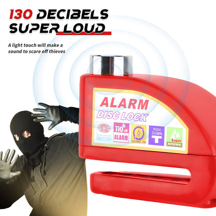 High Security Motorcycle Alarm Lock, Disc Brake Lock, 130 dB Anti-Theft Motorcycle Lock with 1.5 m Reminder Cable, Durable Disc Brake Lock for Motorcycle, Moped, Vespa, Scooter,